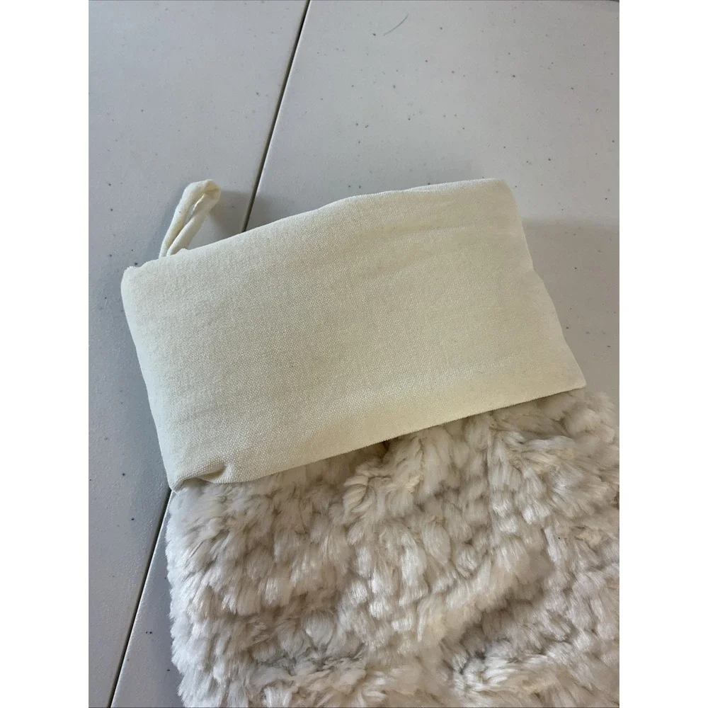 POTTERY‎ BARN HONEYCOMB FAUX FUR STOCKING MED IVORY